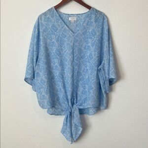 Mud Pie Light Blue Palm Leaf Print Tie Front Top M/L